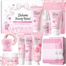 Juego de 29 piezas de cuidado de la piel Sakura, cuidado de la piel para niñas 10-12, rutina completa de cuidado de la p