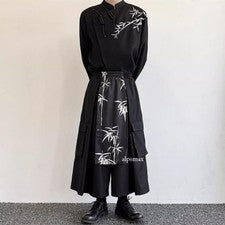 Hombres Moda Estilo Chino Estampado Suelto Vestido Pantalones Gótico Multi-bolsillo Pantalón