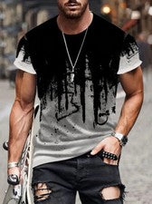 Camiseta Abstracto Pintada Blanco Roto Negro Gráfico de manga corta suave noveda
