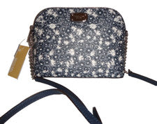 Bolso Bandolera Michael Kors Cindy Para Mujer MK LG Cúpula Azul Marino Floral Plata Logo