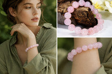 Pulsera de piedra curativa de cuarzo rosa en forma de bola Ø-10 mm
