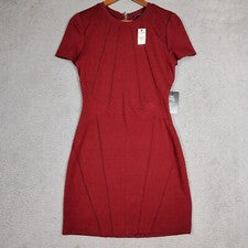 Mini Vestido Express Shift Para Mujer 8 Granate Elastizado Pintuck Manga Corta Preppy Nuevo Con Etiquetas