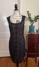 Nuevo con etiquetas Vestido de encaje negro sin mangas Metaphor para mujer forrado espalda abierta talla L