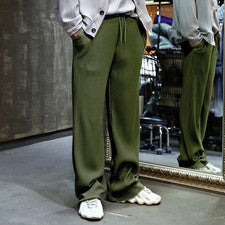 Pantalones informales para hombre cintura elástica cordón pantalones pierna recta pantalones moda