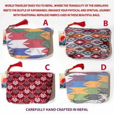Nuevo World Traveler Dhaka Tela Cosmética Bolsa Bolso sin asas Ikat Boho Bolso Hecho en Nepal