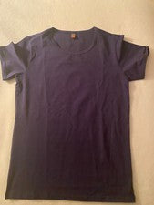 YI Moda Para Hombres Informal Mezcla de Poliéster Nueva Sin Etiquetas Camiseta Pequeña Azul Marino Cuello Redondo