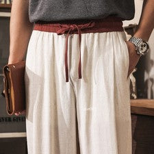 Pantalones rectos estilo retro italiano para hombre informales estilo holgado de lino