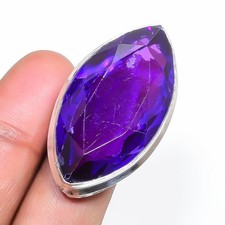 Anillo ajustable étnico de plata de ley 925 con piedras preciosas de turmalina púrpura facetadas V6