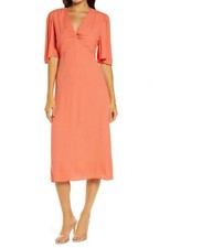 Nuevo Vestido Midi 128$ Chelsea28 Para Mujer XS Coral Rosa Crepé Flutter Frente Torcido