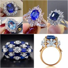 Precioso anillo de circón cúbico para mujer enchapado en plata 925, chapado en oro joyería talla 6-10