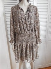 Nuevo Vestido Boho Dex Para Mujer Estampado Leopardo Marrón Cintura Ajustada Talla Mediana