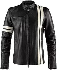 Chaqueta de cuero real negra estilo motocicleta para hombre Driver San Francisco