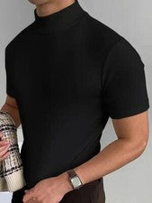 Camiseta manga corta cuello alto tejido suave sofiscado hombre moda color Negro