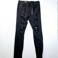 Pantalones de mezclilla ajustados apilados de moda Nova para hombre 32 cintura negros etiquetas desgastadas