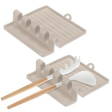 Paquete de 2 reposa utensilios de cocina múltiples de silicona, resistentes al calor [caqui]