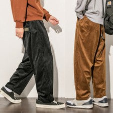 Pantalones holgados de pana sueltos para hombre M-5XL pierna ancha color liso pantalones estilo retro