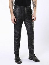 Pantalón de cuero para hombre genuino de piel de cordero estilo jean delgado negro informal