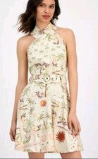 Mini vestido para mujer RACHEL Roy talla 8 Joanna con cinturón mezcla de lino floral $139 #AA