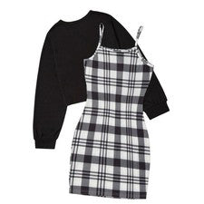 Vestido ajustado a cuadros cami con camiseta corta lisa de manga larga para mujer talla 14 nuevo sin etiquetas