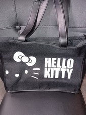 Bolso de hombro Sanrio Hello Kitty con logotipo para mujer blanco y negro grande con cremallera
