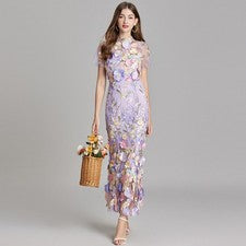 Lo último Para mujeres Moda Malla 3D Flor Bordado Cadera Paquete Vestido de Noche Fiesta