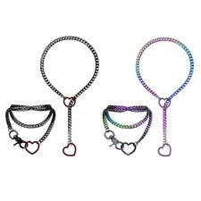 Collar colgante anillo tórico corazón punk para mujer cadena cubana arco iris 2 piezas