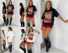 Camiseta Top Mujer Damas Manga Corta CEREZAS Estampado Leopardo Suelta Ropa Mujer