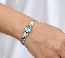 Pulsera de cadena de joyería de plata de ley 925 hecha a mano con piedras preciosas de aguamarina ADJ