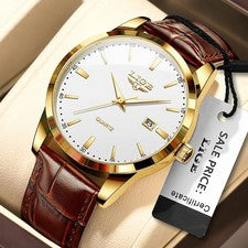 Reloj pulsera de lujo clásico LIGE para hombre deportivo impermeable cuarzo correa de cuero reloj