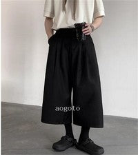 Pantalones holgados harén sueltos de pierna ancha para hombre pantalones informales japoneses estilo callejero negros
