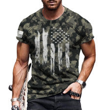 Camiseta Hombre Verde Oscuro Táctico Gráfico Manga Corta USA Bandera Camo Deport