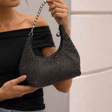 Bolso de agarre piramidal adornado negro STINE GOYA mango con cuentas tono plateado