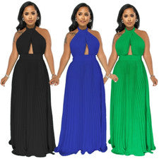 Moda Para mujeres Sexy Espalda descubierta Halter Chifón Vestido Dama Fiesta Baile de graduación Vestidos Largos