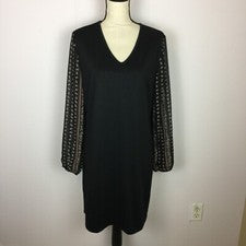 Vestido recto túnica Maurices talla L mujer negro tejido cuello en V manga larga transparente nuevo sin etiquetas