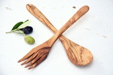 Juego de utensilios de madera de olivo cocina artesanal cuchara tenedor antia...