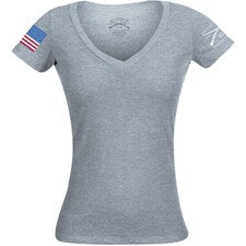 Camiseta básica con cuello en V bandera a todo color estilo Grunt para mujer - gris jaspeado