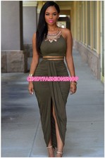 Nuevo Mujeres Sexy Maxi Informal Trajes Cóctel Fiesta Bodycon Conjunto de Dos Piezas Vestido