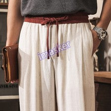 Pantalones rectos estilo retro italiano para hombre informales estilo holgado de lino