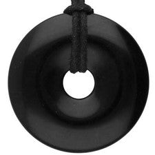 Donut de obsidiana negra 40 mm colgante con cinta de algodón | Joyería de piedras preciosas