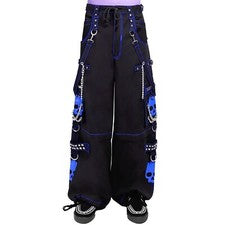 Pantalones de mezclilla Puritues azul calavera gótico cadena cibernética punk algodón rock steampunk