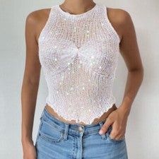 Camiseta Para Mujer Moda Sexy Calada Top Corto Sin Mangas Informal