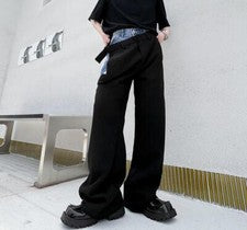 Pantalones de mezclilla informales con diseño de empalme coreano juvenil para hombre Traje suelto Pantalones Chic