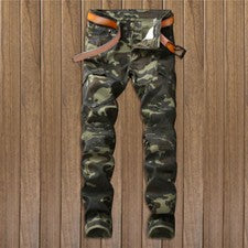 Pantalones de mezclilla de camuflaje para hombre diseñados ajustados de motociclista pantalones ajustados de moda