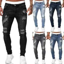 Pantalones Para Hombres De Vestir Elegante Moda Pantalón Vaquero Jeans Rasgados