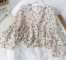 Moda para mujeres Blusas Estampado Floral Dulce Fresco Mangas Largas Chifón Camisa Prendas para el torso
