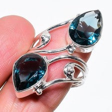 Anillo de plata de ley 925 hecho a mano con piedras preciosas de topacio azul de Londres de todos los tamaños para regal