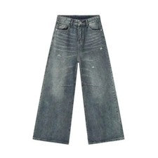 Pantalones de mezclilla para hombre Lavado Mujeres Moda Sueltos Rectos Informales Pierna Ancha Jeans