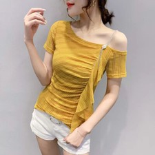 Mujeres Volantes Malla Prendas para el torso Blusa Camisetas Moda Sexy Informales Camisas Fiesta Coreana