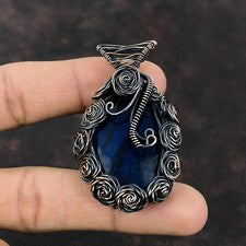 Colgante Flor Envuelto En Alambre Azul Fuego Cobre Regalo Para Mamá 2.56"
