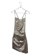 Vestido de mujer NA-KD metálico brillante plata fiesta talla 36 S minivestido